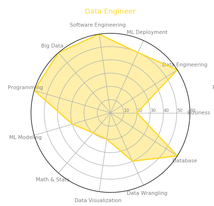데이터 엔지니어의 필요역량을 그래프로 나타내었다.
